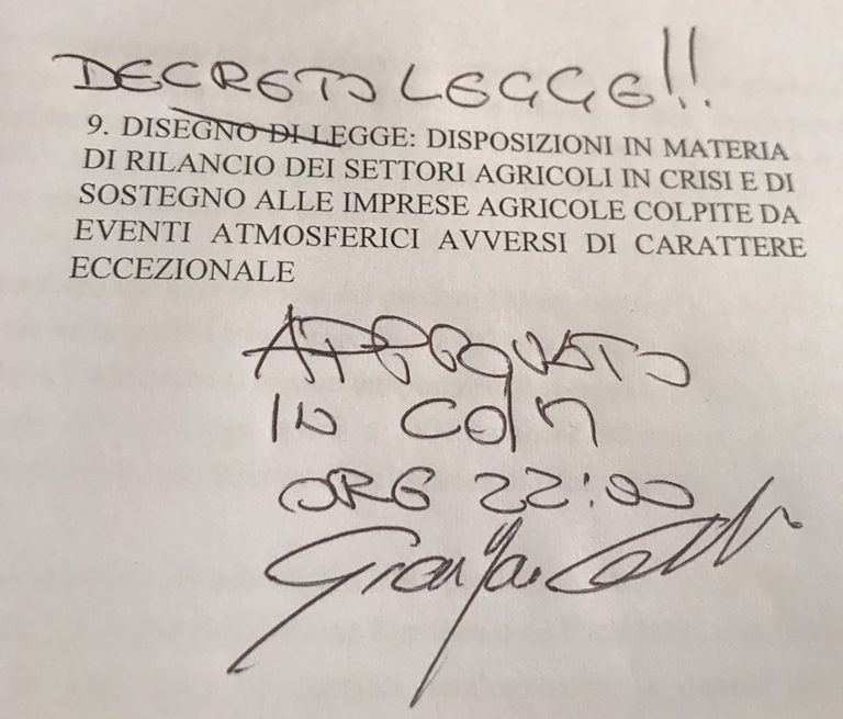 Decreto Emergenze Agricoltura approvato da Consiglio dei Ministri. Centinaio: «Confermato quello che ho sempre ribadito». Gilet Arancioni: «Promessa mantenuta, bravo ministro!»