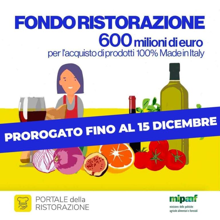 Fondo Ristorazione c’è la proroga al 15 dicembre per la presentazione delle domande