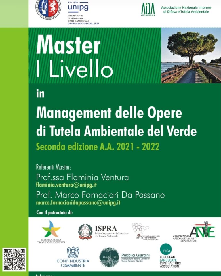 Master in Management delle opere per la tutela ambientale e del verde. Iscrizioni fino al 18 marzo