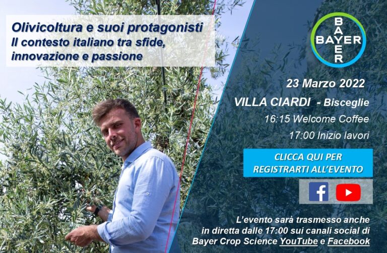 Olivicoltura e suoi protagonisti. Il contesto italiano tra sfide, innovazione e passione. Evento Bayer il 23 marzo