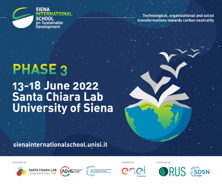 Siena International School on Sustainable Development: da lunedì 13 giugno torna in presenza, al Santa Chiara Lab – Università di Siena